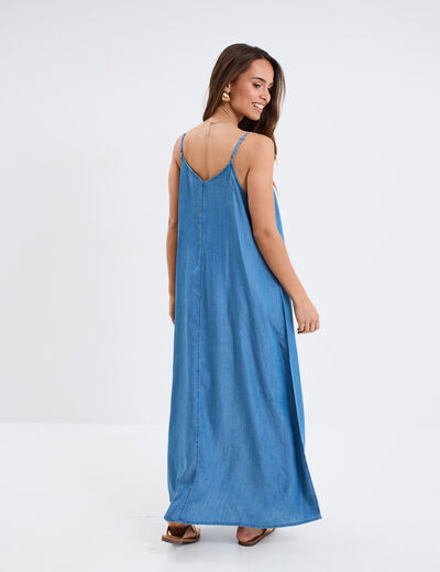 Robe longue en jean col en V denim double stone femme