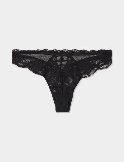 Tanga en dentelle noir femme