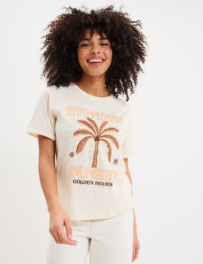T-shirt manches courtes coton ecru femme