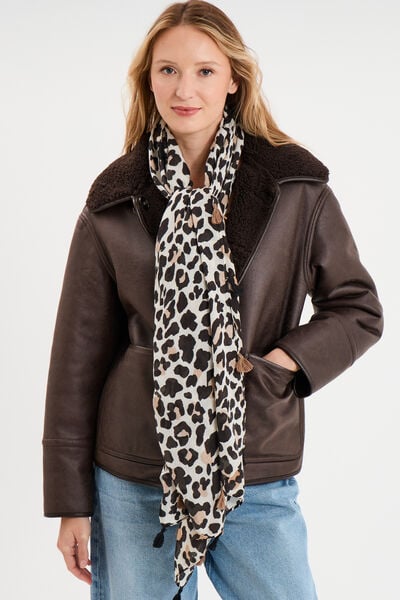 Foulard motif panth&egrave;re sable femme
