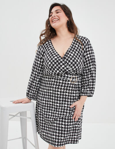 Robe patineuse col cache-coeur Modavista ecru femme grande taille