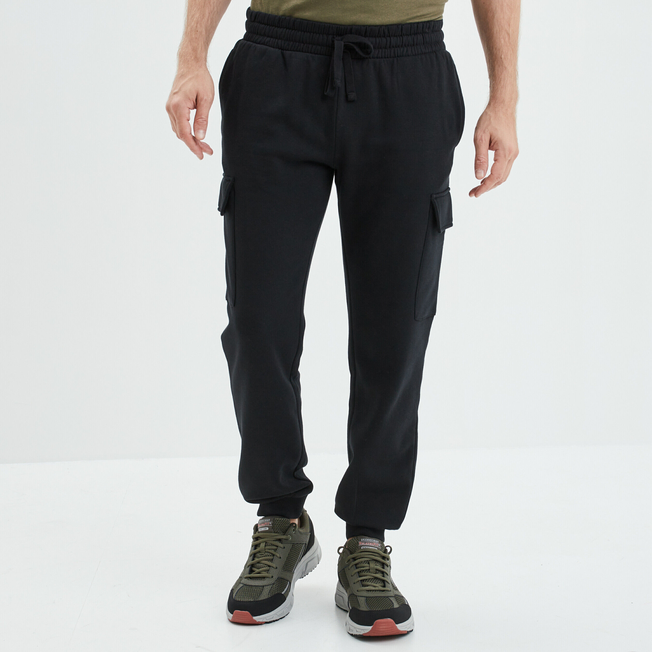 Pantalon jogging cargo molleton noir homme LH