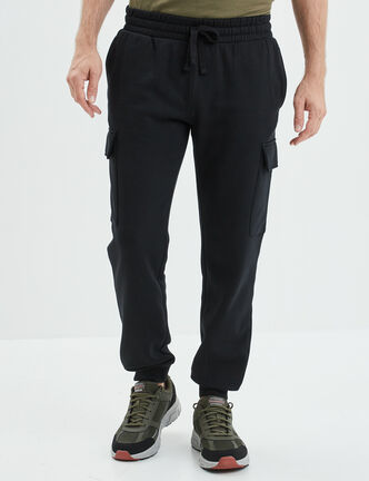 Pantalon jogging cargo molleton noir homme