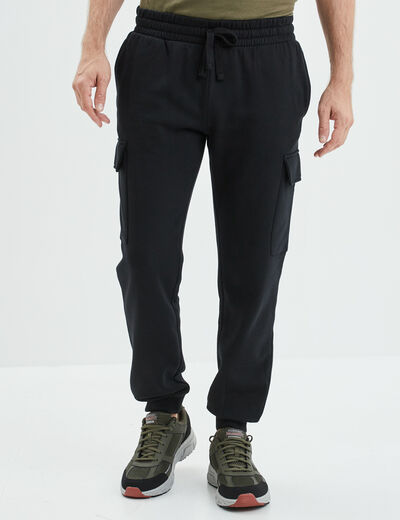 Pantalon jogging cargo molleton noir homme