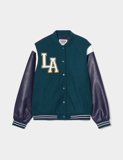 Veste teddy manches simili cuir Creeks vert émeraude femme