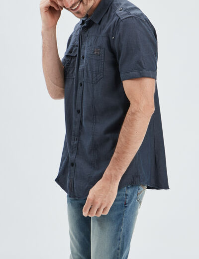 Chemise col italien manches courtes bleu homme