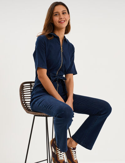 Combinaison pantalon en jean zipp&eacute;e denim brut femme
