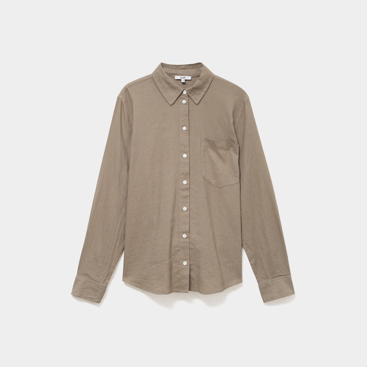Chemise lin m&eacute;lang&eacute; manches longues vert kaki femme
