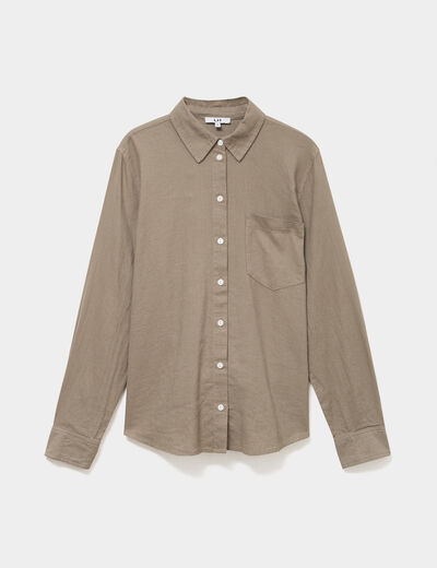 Chemise lin m&eacute;lang&eacute; manches longues vert kaki femme