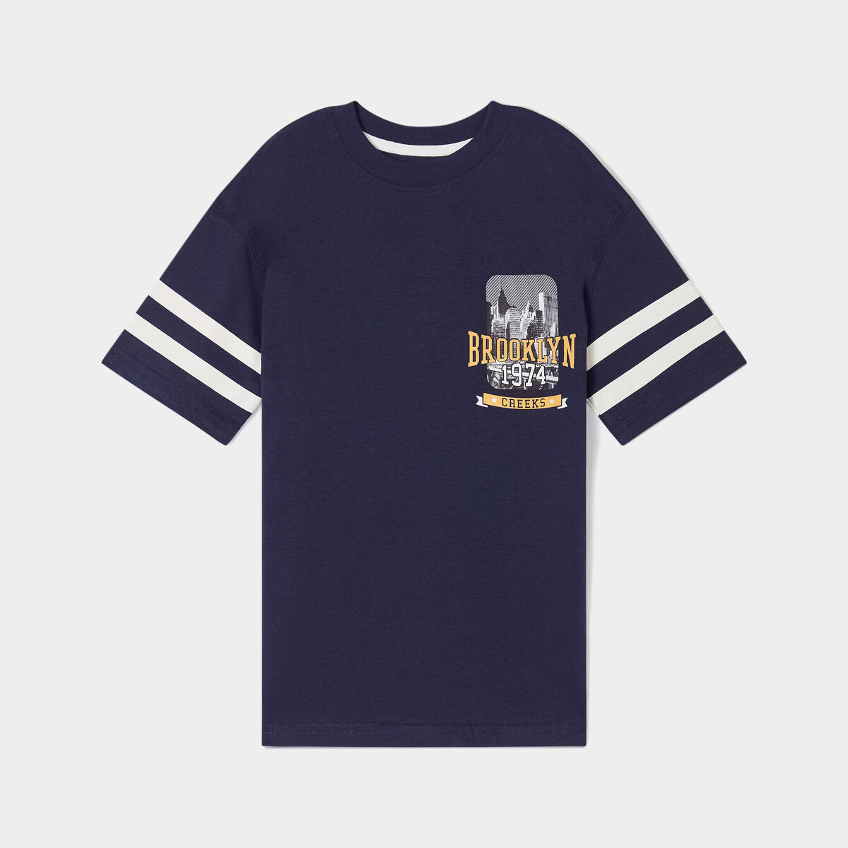 T-shirt manches courtes coton Creeks bleu marine garçon