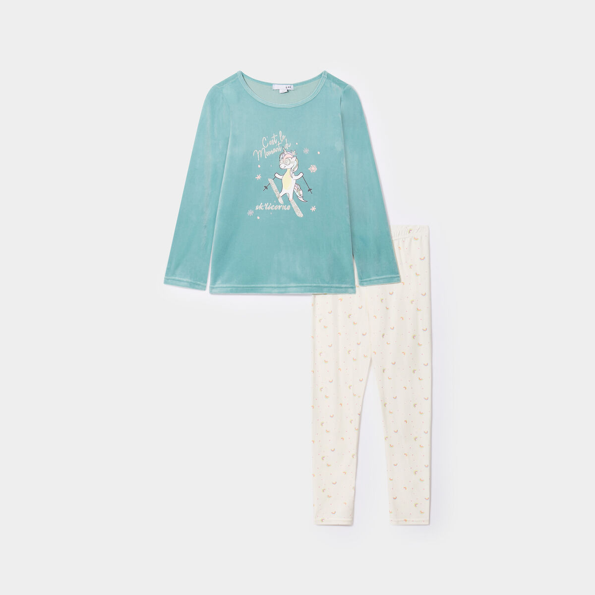 Ensemble pyjama legging effet velours vert clair fille