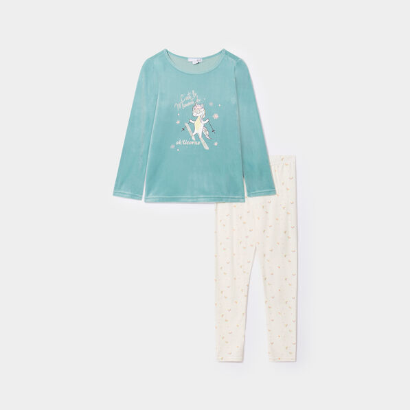 ensemble pyjama legging effet velours vert clair fille Ensemble pyjama legging effet velours vert clair fille