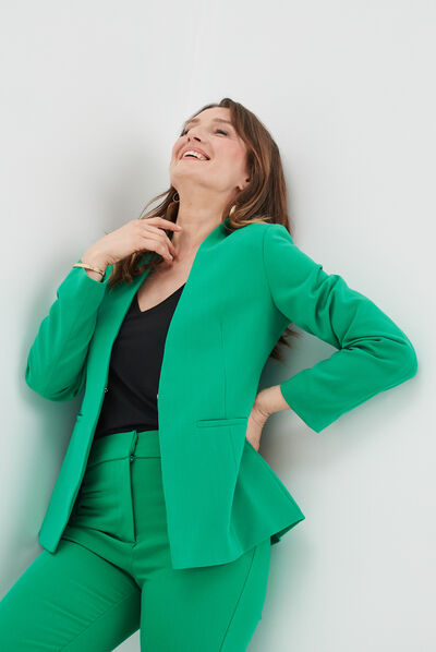 Veste blazer cintrée col en V vert émeraude femme