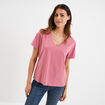 T-shirt manches courtes col en V coton vieux rose femme