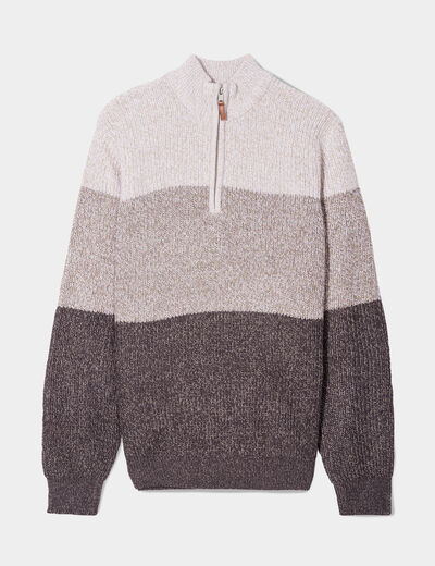 Pull camionneur col zippé vert kaki homme