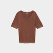 Pull manches courtes col rond marron fonc&eacute; femme