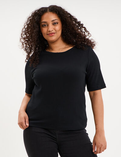 T-shirt ajust&eacute; col rond effet c&ocirc;tel&eacute; noir femme grande taille