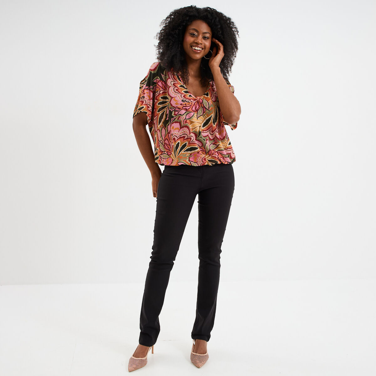 T-shirt manches courtes amples multicolore femme
