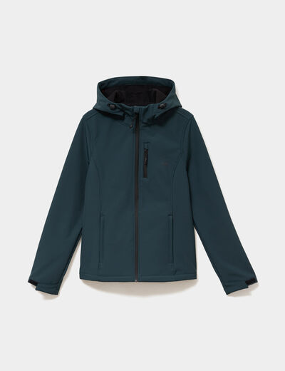 Blouson &agrave; capuche d&eacute;perlant fourr&eacute; vert fonc&eacute; femme