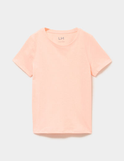 T-shirt col rond manches courtes orange fluo fille