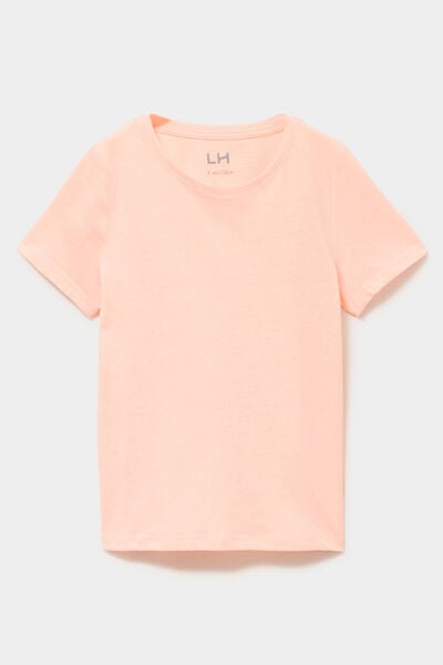 T-shirt col rond manches courtes orange fluo fille