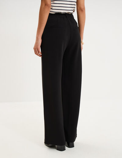 Pantalon effet cr&ecirc;pe large noir femme