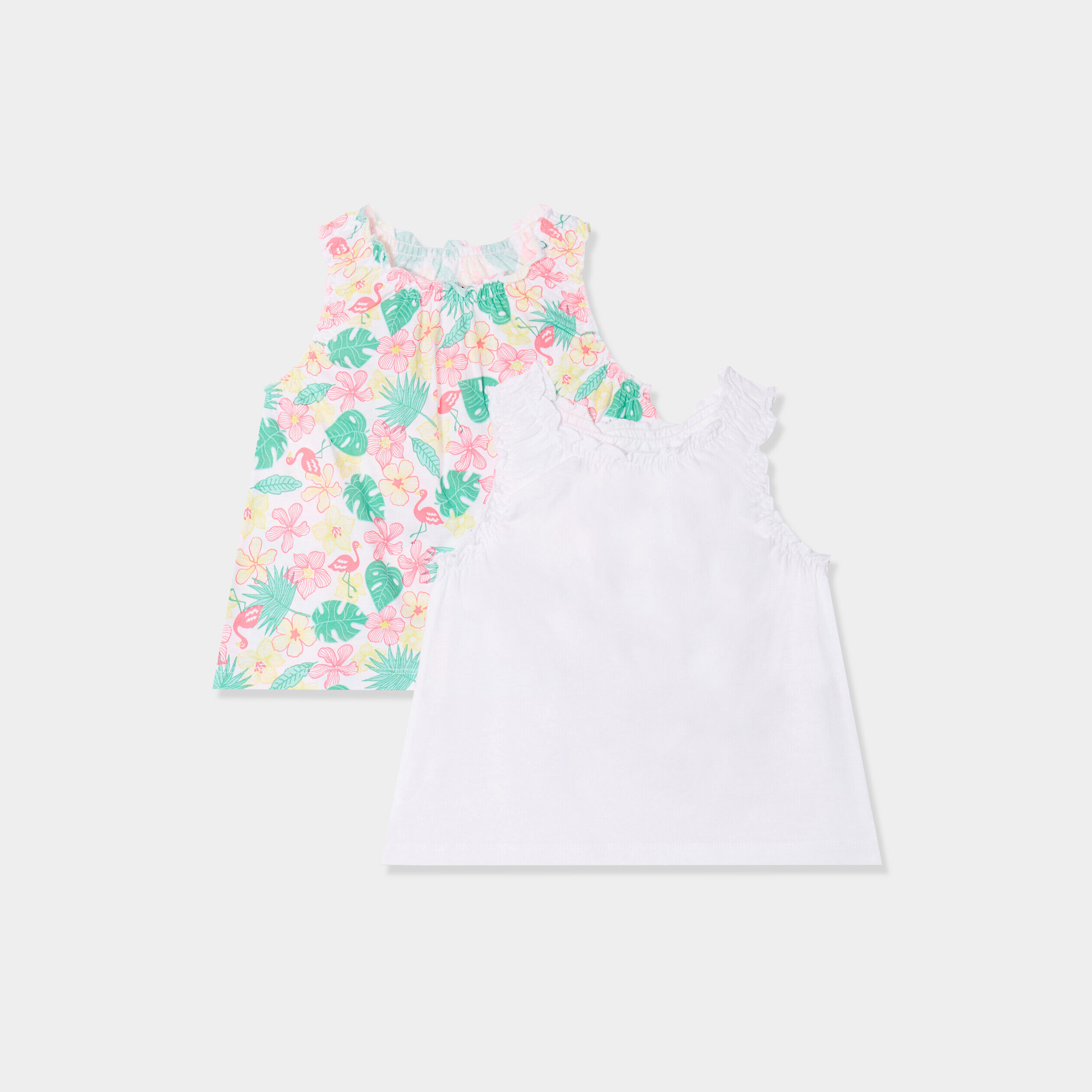 Lot 2 débardeurs coton à fronces blanc bébé fille LH