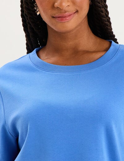 T-shirt col rond manches courtes coton bleu electrique femme