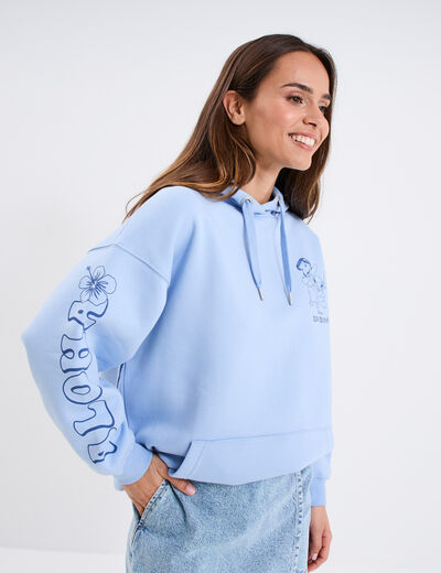 Sweat hoodie &agrave; capuche Stitch Lilo bleu ciel femme