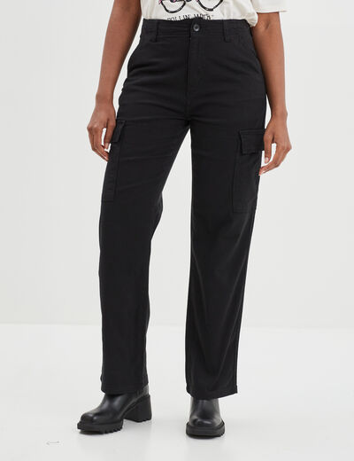 Pantalon cargo droit noir femme
