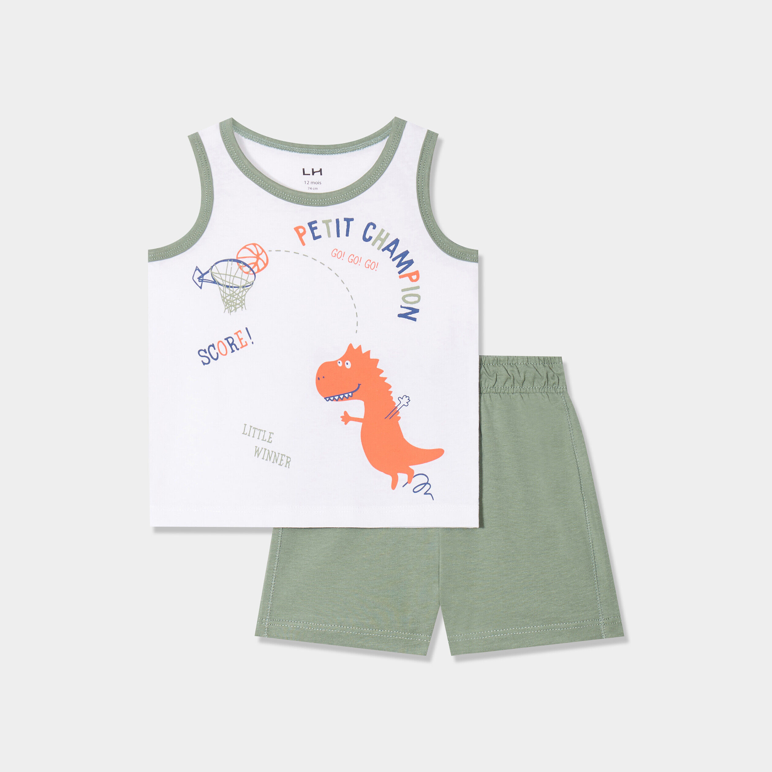Ensemble 2 pièces débardeur short coton vert kaki bébé garçon LH