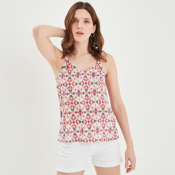 debardeur col en v bretelles nouees orange clair femme Débardeur col en V bretelles nouées orange clair femme