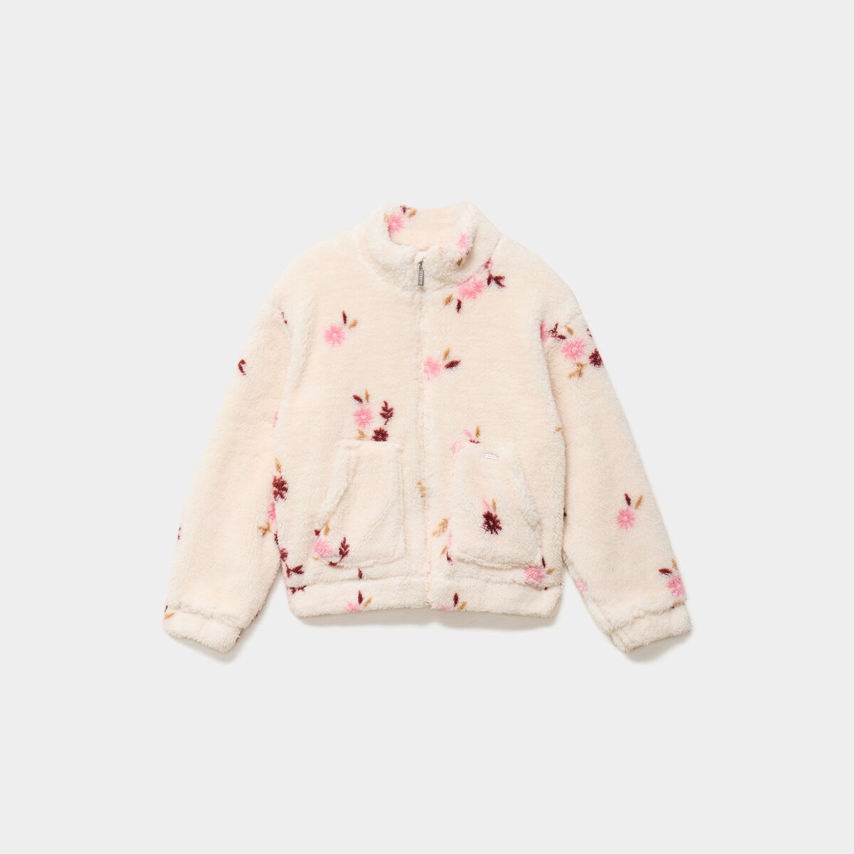 Gilet polaire zipp&eacute; col montant beige fille