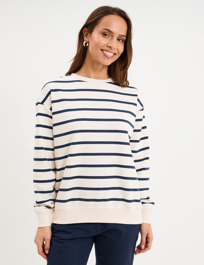 Sweat marini&egrave;re molleton manches longues ecru femme