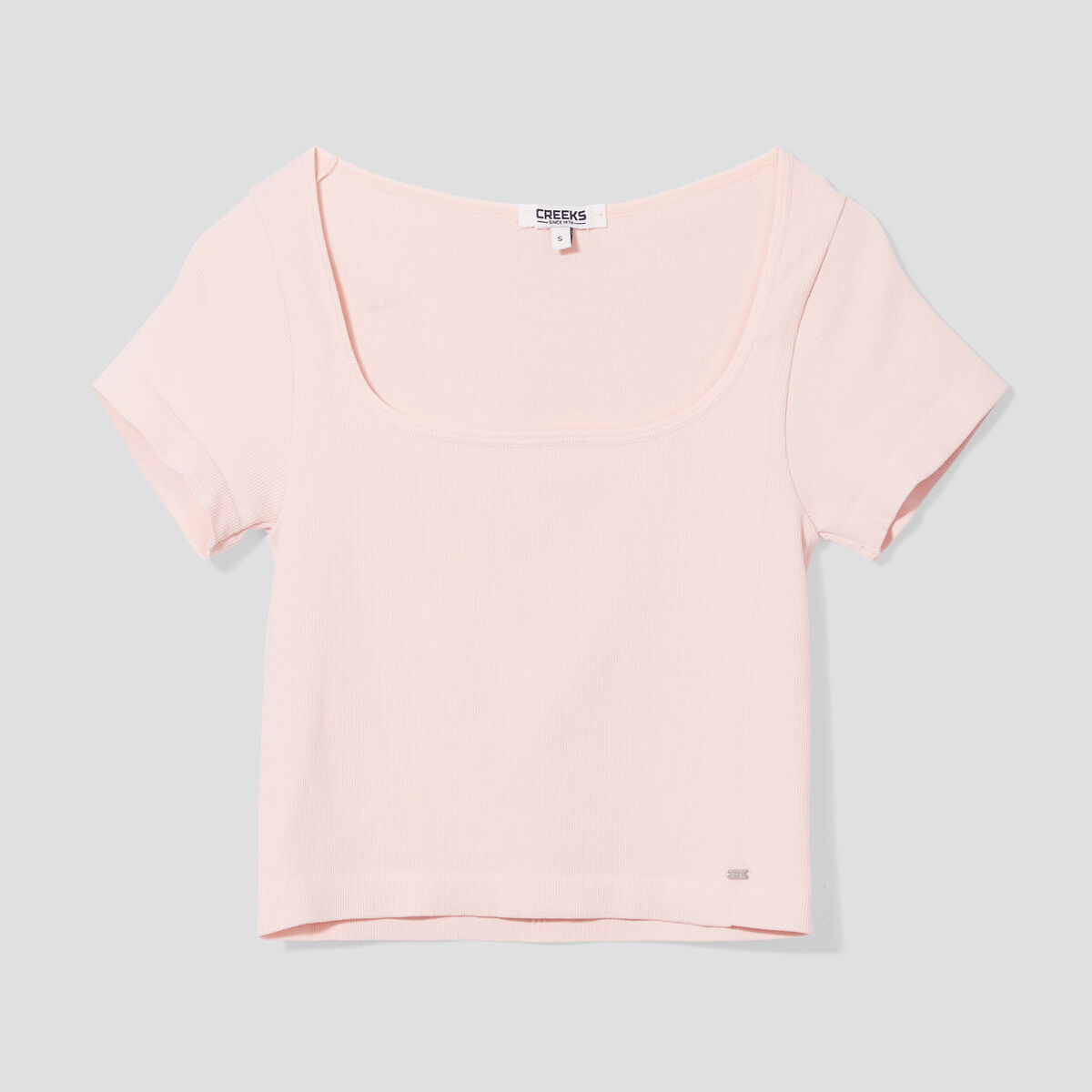 T-shirt cropped encolure carrée Creeks rose poudrée femme