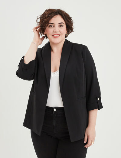 Veste droite manches 3/4 à revers noir femme grande taille