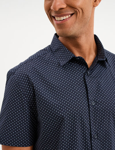 Chemise manches courtes coton bleu marine homme