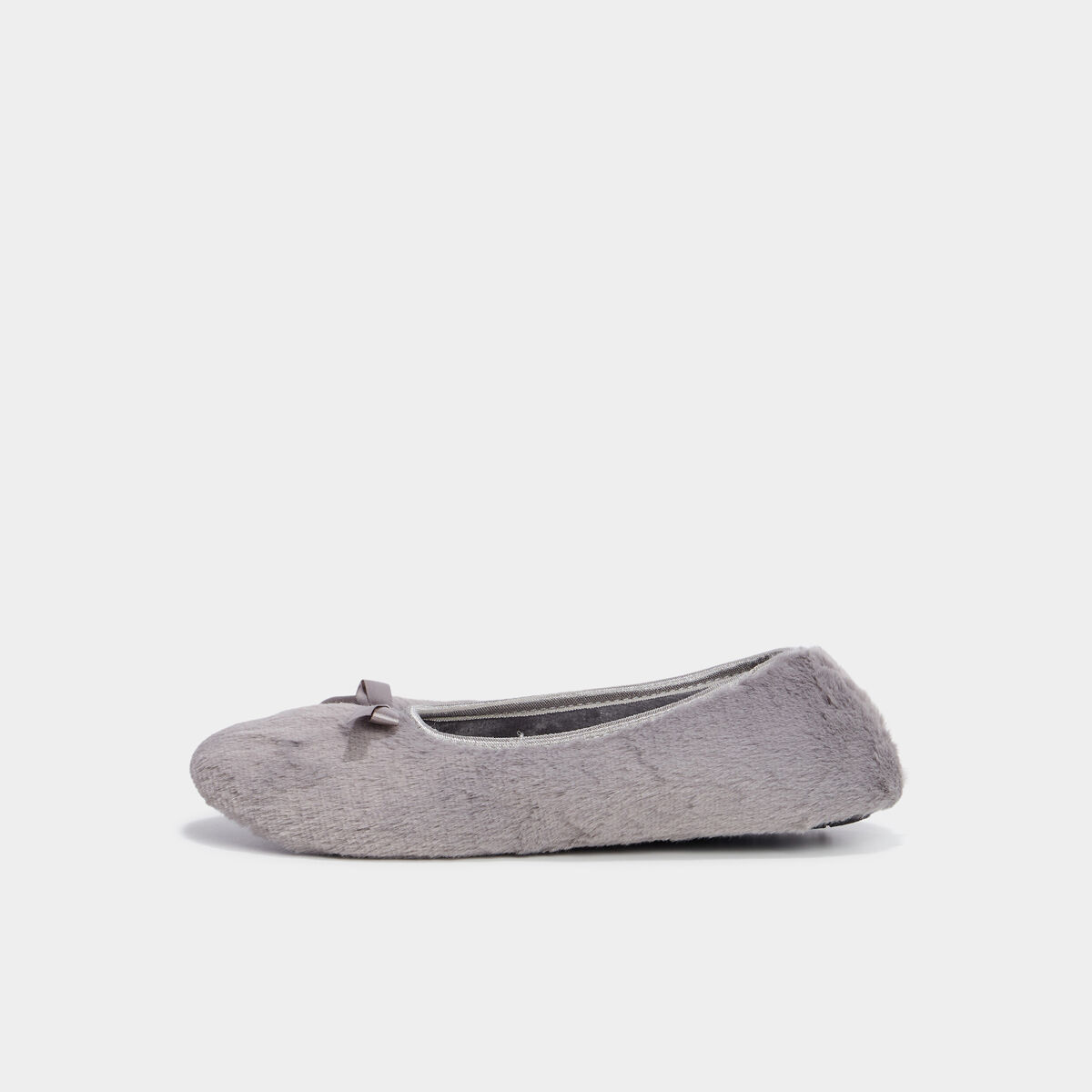 Chaussons ballerines effet polaire gris femme