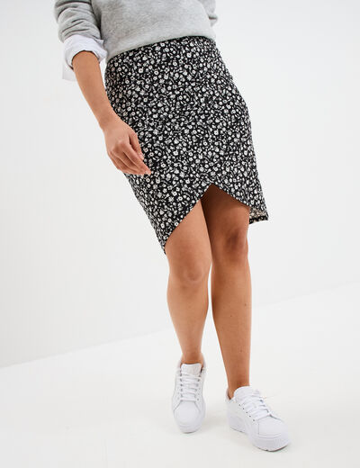 Jupe tulipe courte taille élastiquée noir femme