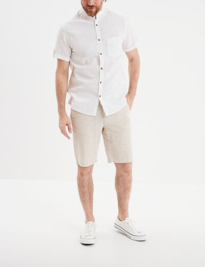 Bermuda chino &agrave; coulisse lin m&eacute;lang&eacute; gris clair homme