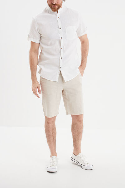 Bermuda chino &agrave; coulisse lin m&eacute;lang&eacute; gris clair homme