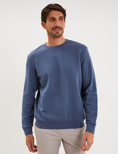 Sweat molleton col rond bleu lavande homme