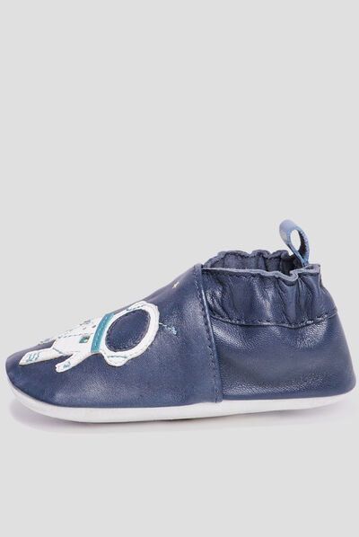 Bottillons en cuir bleu marine bébé garçon