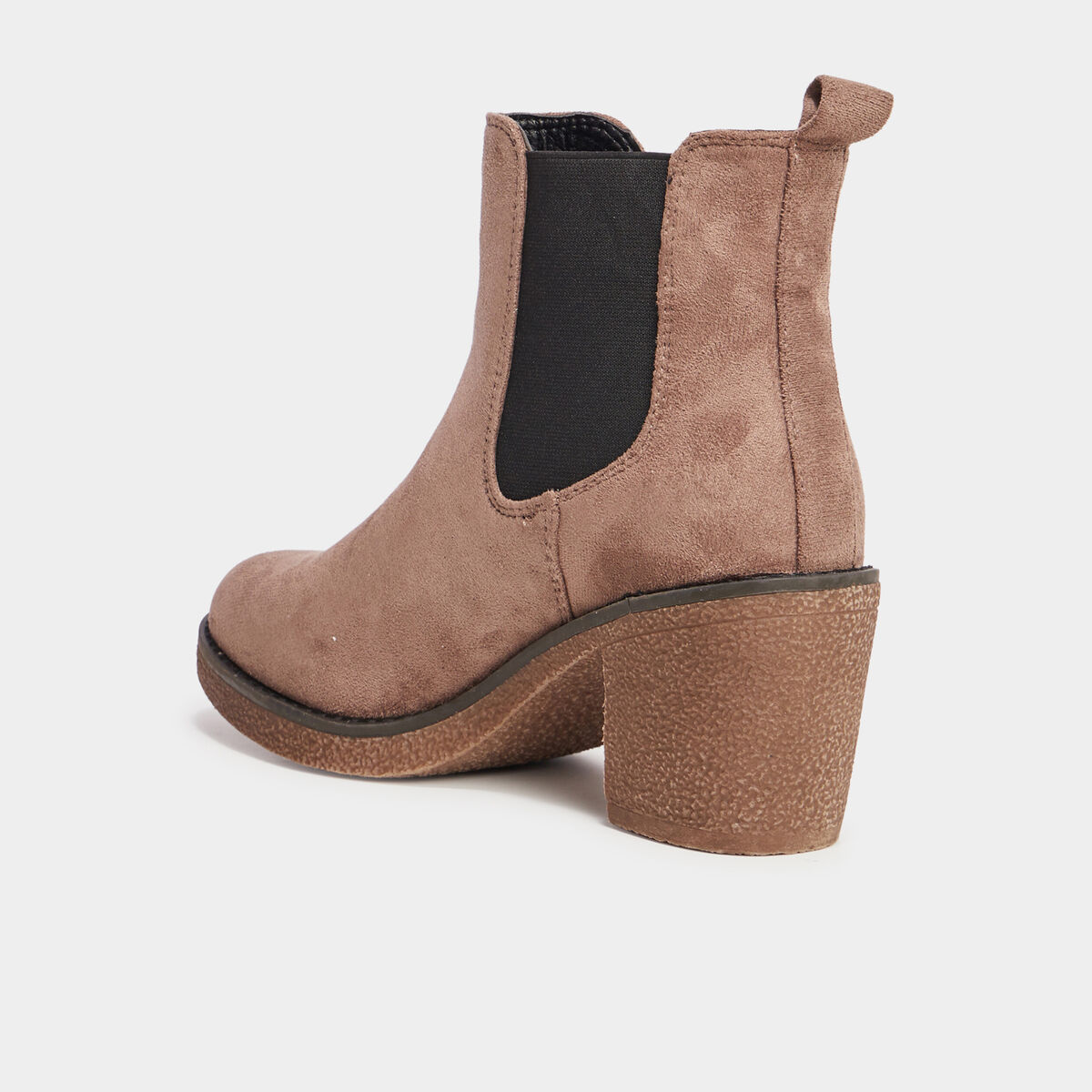Bottines chelsea &agrave; talons aspect su&eacute;dine taupe femme