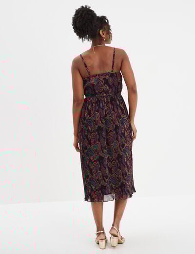 Robe midi plissée cache-coeur Mosquitos noir femme