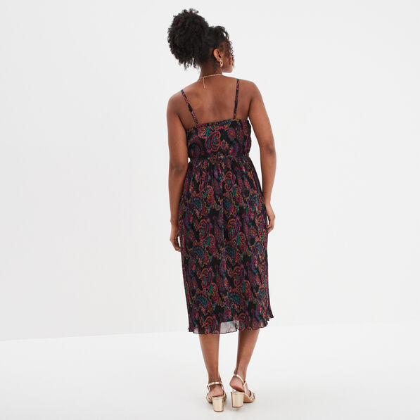 Robe midi plissée cache-coeur Mosquitos noir femme