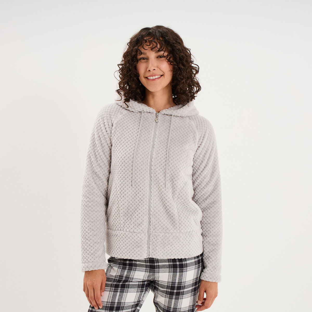 Veste de pyjama effet polaire gris clair femme