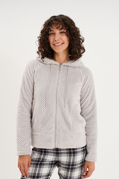 Veste de pyjama effet polaire gris clair femme