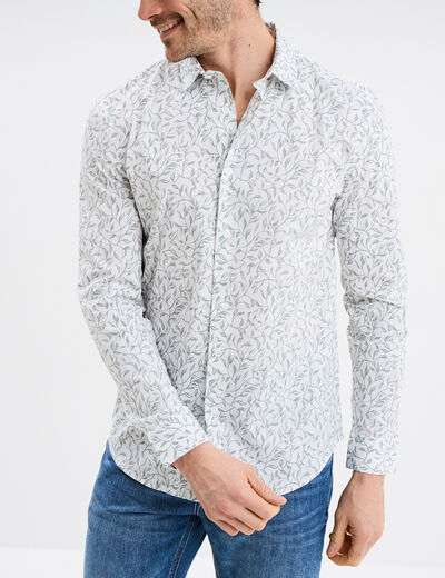 Chemise ajustée col français blanc homme