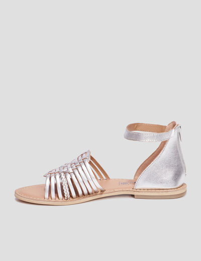 Sandales plates à brides en cuir Creeks gris argent femme